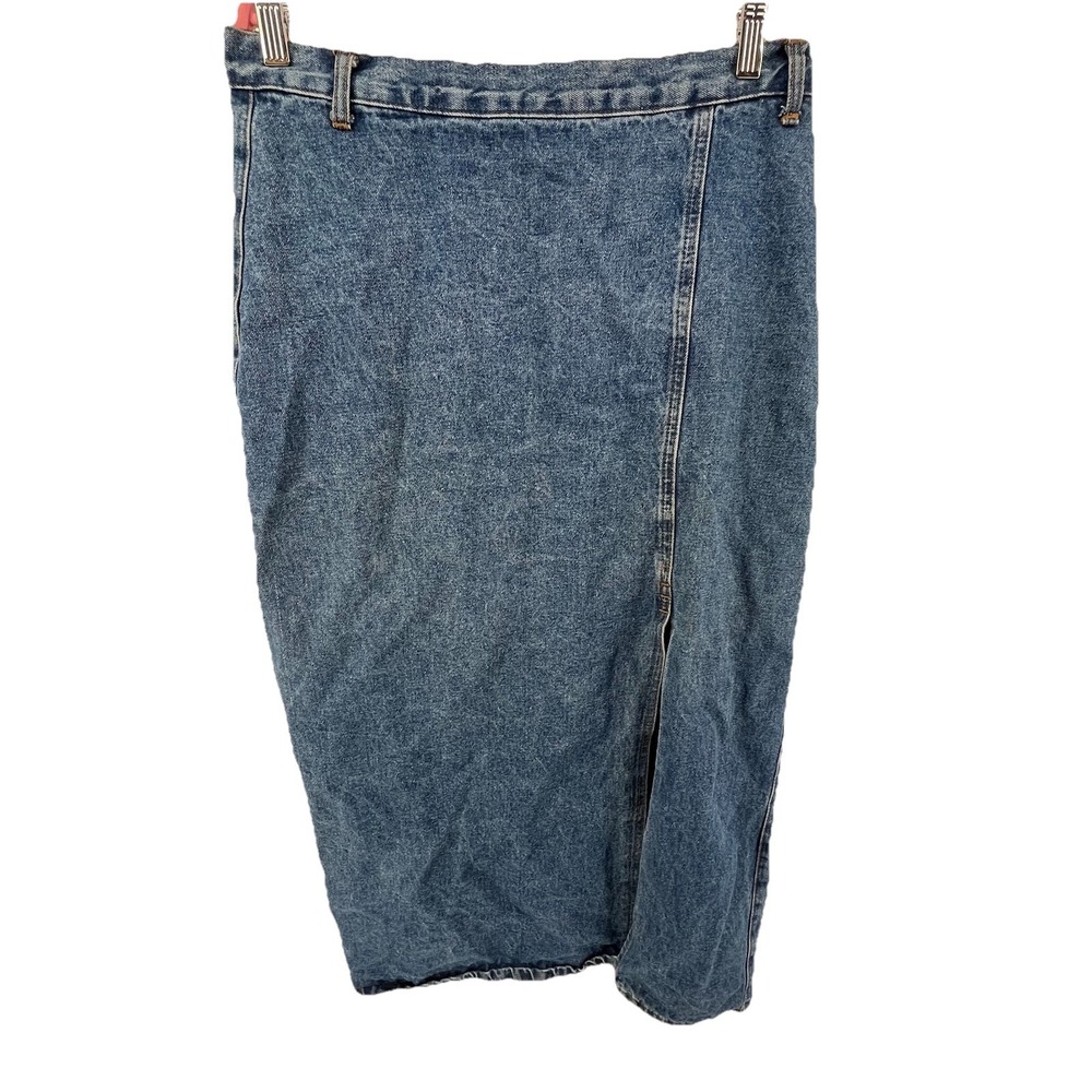 VTG Made In The Shade Midi Denim Skirt,‎ Sz 14 Zip/button Back, Front Slit
